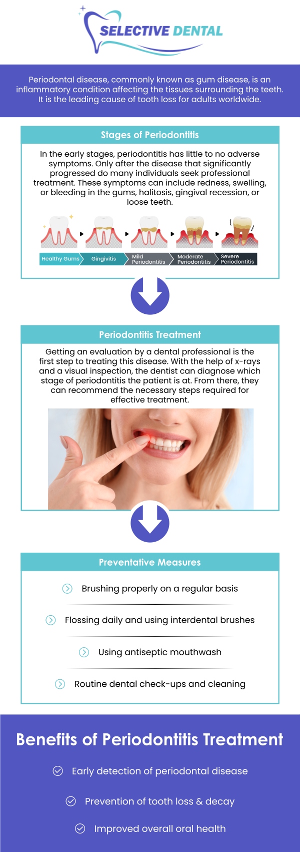 Common questions asked by patients: What is a periodontal evaluation, and why is it important for gum health? What happens during a periodontal evaluation? How often should I have a periodontal evaluation? What signs indicate that I may need a periodontal evaluation? How does a periodontal evaluation help detect gum disease early? At Selective Dental, Dr. Victoria Vuong, DDS, and our team provide periodontal evaluations in San Jose, CA, to assess gum health and detect signs of periodontal disease. We provide personalized recommendations to help maintain healthy gums and protect long-term oral health. For more information, contact us now or schedule an appointment online. We are conveniently located at 3151 South White Road, Suite 203 San Jose, CA 95148. Common questions asked by patients: What is a periodontal evaluation, and why is it important for gum health? What happens during a periodontal evaluation? How often should I have a periodontal evaluation? What signs indicate that I may need a periodontal evaluation? How does a periodontal evaluation help detect gum disease early?
At Selective Dental, Dr. Victoria Vuong, DDS, and our team provide periodontal evaluations in San Jose, CA, to assess gum health and detect signs of periodontal disease. We provide personalized recommendations to help maintain healthy gums and protect long-term oral health. For more information, contact us now or schedule an appointment online. We are conveniently located at 3151 South White Road, Suite 203 San Jose, CA 95148.
